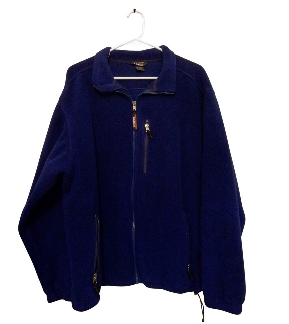 Vintage LL Bean Full Zip Fleece Mens Jacket Royal Blue Outdoor Gorpcore 90s S XL